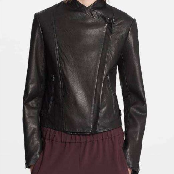 Theory Phelan Black Leather Jacket Coat - Picture 2 of 9